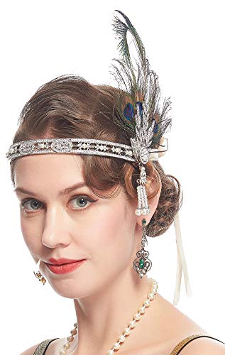 Art Deco 1920s Flapper Great Gatsby Leaf Wedding Bridal Tiara Pearl Headpiece Headband (U-silver)