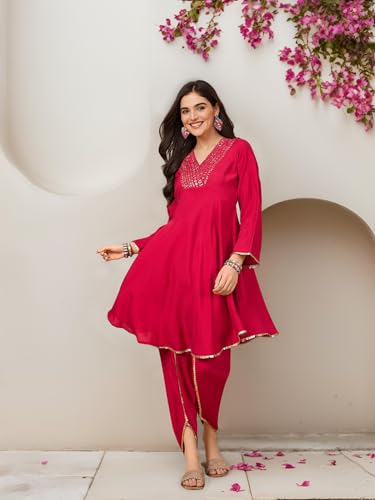 Image of ishin Women Sequin V-neck Embellished Knee length flared kurta with dhoti pants