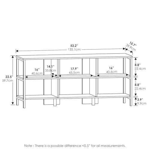 Furinno Camnus TV Stand, 3-Tier Modern Entertainment Center with Metal Frame Support, TV Console with Open Back, for TVs up to 60 Inch, for Living Room, Bedroom, Americano - image 3