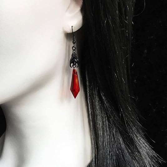 YWMAN Gothic Vampire Bat Earrings Necklace Set - Vintage Dark Bat Earrings Blood Pendant - Mystic Witch Jewelry Gifts Halloween Costume for Women4