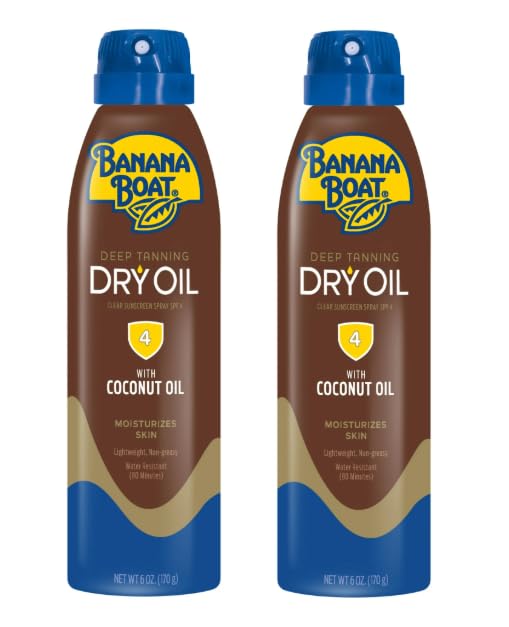 New Banana Boat Deep Tanning Oil Spray SPF 4 Clear Dry Sunscreen Spray Dark Tanning Oil 6 oz (Pack of 2)