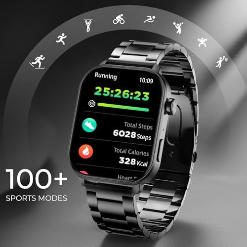 Image of beatXP Unbound Pro 1.96 inch Super AMOLED Display Bluetooth Calling Smart Watch, Metal Body, Rotary Crown, 410 * 502px, 800 Nits, 60Hz Refresh Rate, 100+ Sports Modes, 24 /7, IP67 (Black Metal)