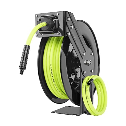Flexzilla Open Face Retractable Air Hose Reel, 3/8 in. x 50 ft., Heavy Duty, Lightweight, Hybrid, ZillaGreen - L8611FZ