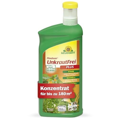 Neudorff Finalsan UnkrautFrei Plus – Kraftvoller, schnell wirkender Unkrautvernichter, der bis in die Wurzel wirkt. Konzentrat für 180 m², 1 Liter