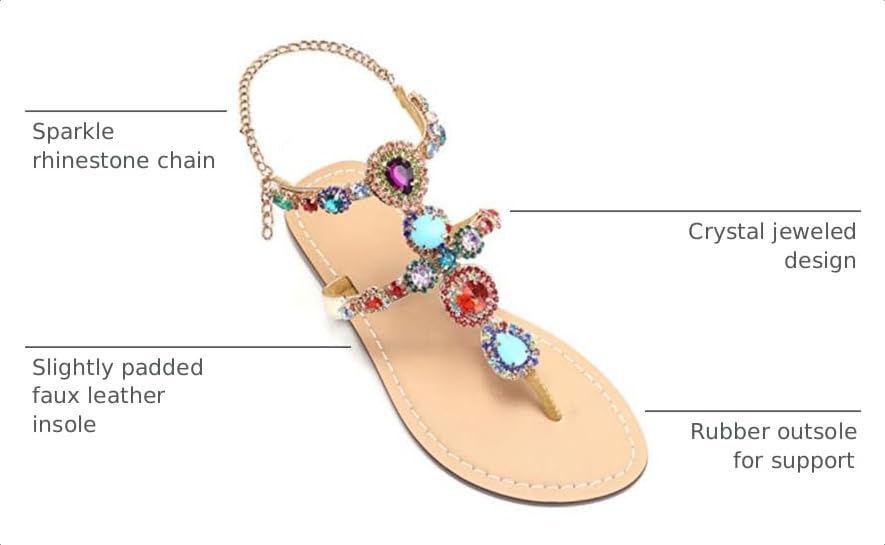 Image of Women's Rhinestone Flat Sandals, Women Flip Flops with Clip Toe RingBeadeed Rhinestone Crystal Jeweled Sandal Shoes for Summer Beach Oceanside Holiday Outdoor