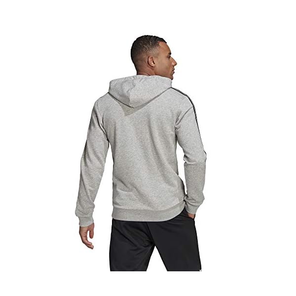adidas,Essentials 3-Stripes Hoodie,Medium Grey Heather/Black,XLTG - Image 4
