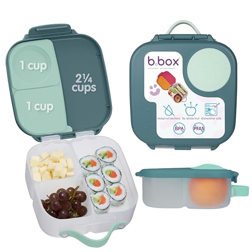 Image of b.box Mini Lunch Box Kids | 4.25 Cup Leak Proof Bento Box for Kids Ages 3+ | 3 Compartment Snack Containers, School Lunch Container, Dishwasher Safe, BPA-Free, PFAS-Free - Emerald Forest