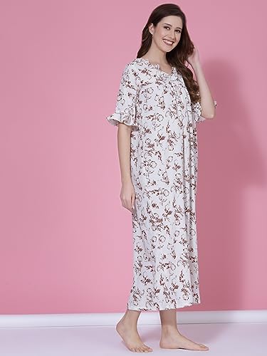 Image of OOMPH! Cotton Blend Nighty for Women's | Night Gown | Nighty | Nightdress | Maxi Dress | Sleepwear | Gown for Women | Nighties | Sleepwear
