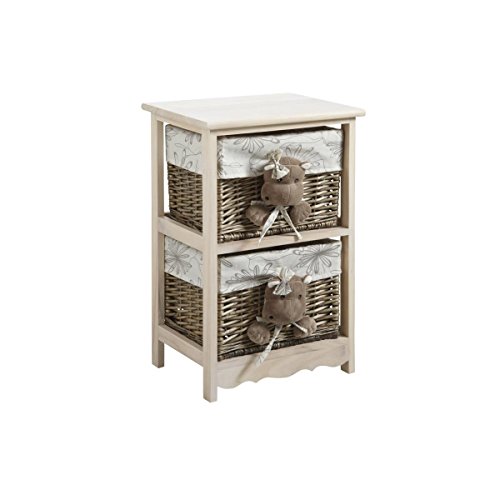 AUBRY GASPARD - Commode 2 Tiroirs Hippopotames - Bois/Osier Laqué Gris - Doublure Coton - 41x32x63 cm - Décor Tête d'Hippopotame Peluche - Rangement Enfant...