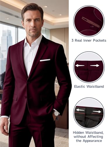 Image of Mens 2 Piece Suit Slim 2 Button Prom Suit Jacket Pants Tuxedo Set