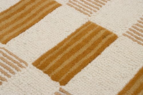 Image of Hand-Tufted Wool Area Rug with Scalloped Edges, Neutral Beige Plaid Pattern, Cozy Soft Accent Rug for Living Room, Bedroom, and Nursery, Handmade Decorative Carpet, 8x10 Ft