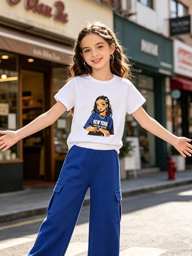 Image of Ayzozuy Kid Girl Clothes Outfits Figure Letter Graphic Tee Top + Flap Pocket Pants 2PC Clothing Set