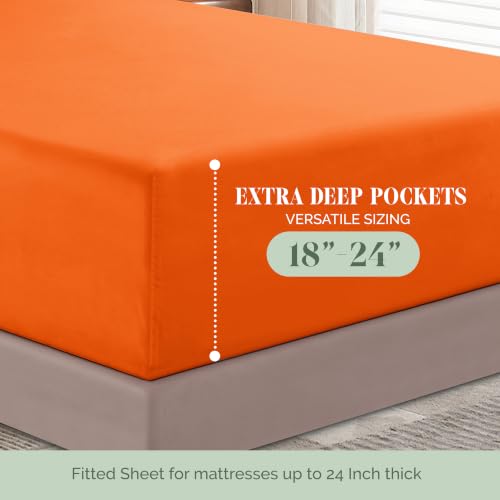 Image of Elegant Comfort Luxury 1500 Premium Hotel Quality Microfiber 4-Piece Sheet Set - Soft, All Around Elastic 18-24 Inches Deep Fitted Sheet - Extra Deep Pocket Sheets, Full, Elite Orange