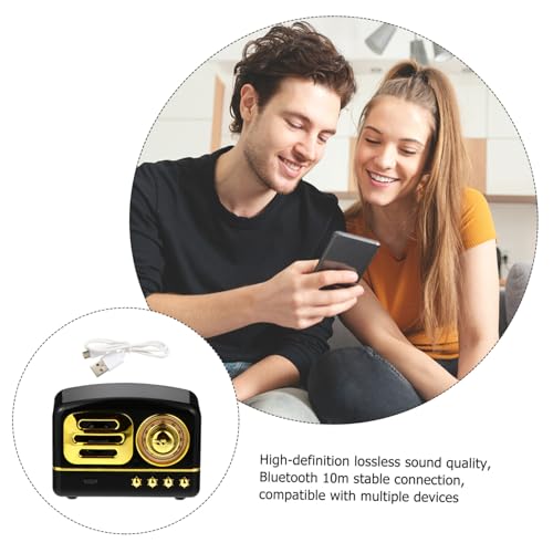 TOGEVAL Altavoz Vintage Mini Retro Radio Inalámbrico Portátil Subwoofer Versátil con Diseño Compacto y Práctico para Interiores y Exteriores Color Negro