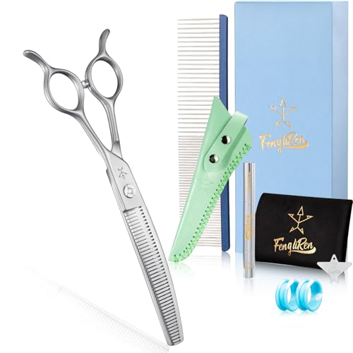 High-end Professional Dog Grooming Curved Thinning Scissors Teeth Blending Shears Pet Texturizing Thinner Blender Shears 7 Inch Extremely Very Sharp Made Of Stainless Steel Alloy For Dog Cat Groomer