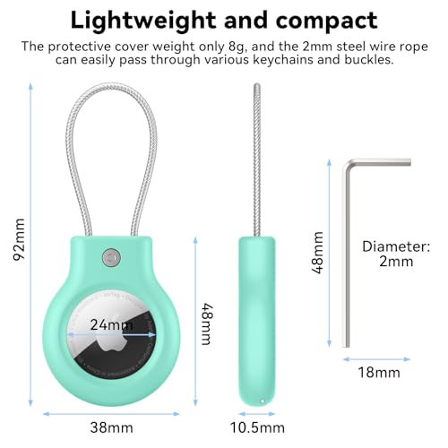 Image of Meliya at Holder for Apple at Secure Holder with Wire Cable, 4 Pack Air Tag Lock Case Keychain Key Ring Key Chain Luggage Tag for Keys, Luggage & More - Mint Green