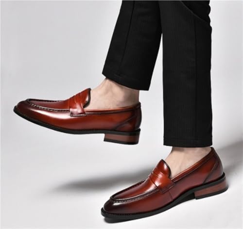 Burnished Toe Genuine Leather Loafers Mens Loafers Flexible Lightweight Anti-Slip Prom Party Slip On3