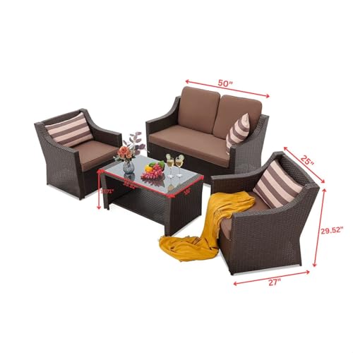 Image of Amazon Brand - Solimo Solara Outdoor 4 Seater Sofa Set | Balcony Sofa | Patio Furniture Sets | Conversation Sets | Wicker | Garden | Balcony | (Dark Brown)