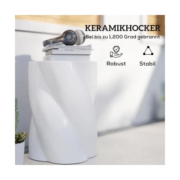 Outsunny Keramik Sitzhocker Spiralform Weiß