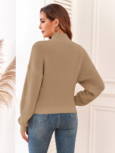Image of ZAFUL Women's Cropped Turtleneck Sweater Lantern Sleeve Ribbed Knit Pullover Sweater Jumper