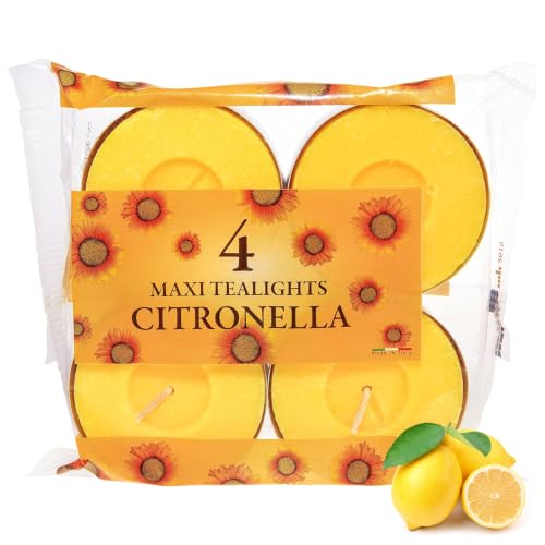 Prices Candles Citronella Maxi Tealights Pack of 4 Long Burning 10 Hour Outdoor Wax Tea Lights Garden Patio Camping Home Ambient Candle