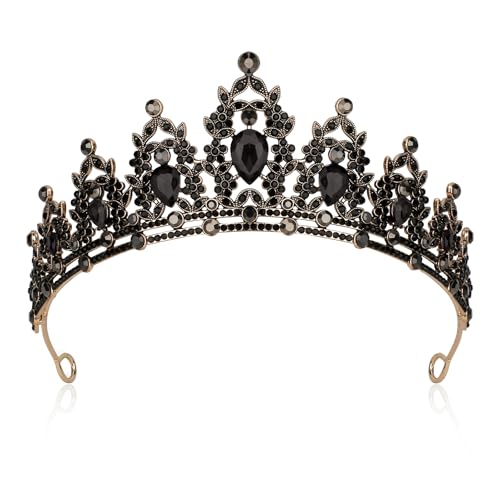 JIOMULIG Crown Tiaras for Women Black Queen Crown Tiara Crystal Crown Wedding Tiaras for Bride Prom Birthday Hair Accessories Rhinestone Headband Costumes Tiara Gifts