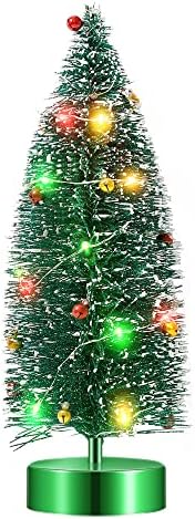 Varmax Prelit Chrismas Tree Glitter Tabletop Tree Bottle Brush Trees 13.8'', Green