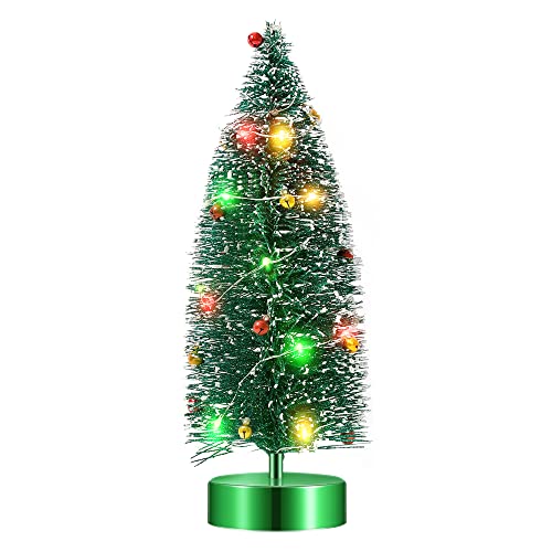 Varmax Prelit Chrismas Tree Glitter Tabletop Tree Bottle Brush Trees 13.8'', Green #TOP3