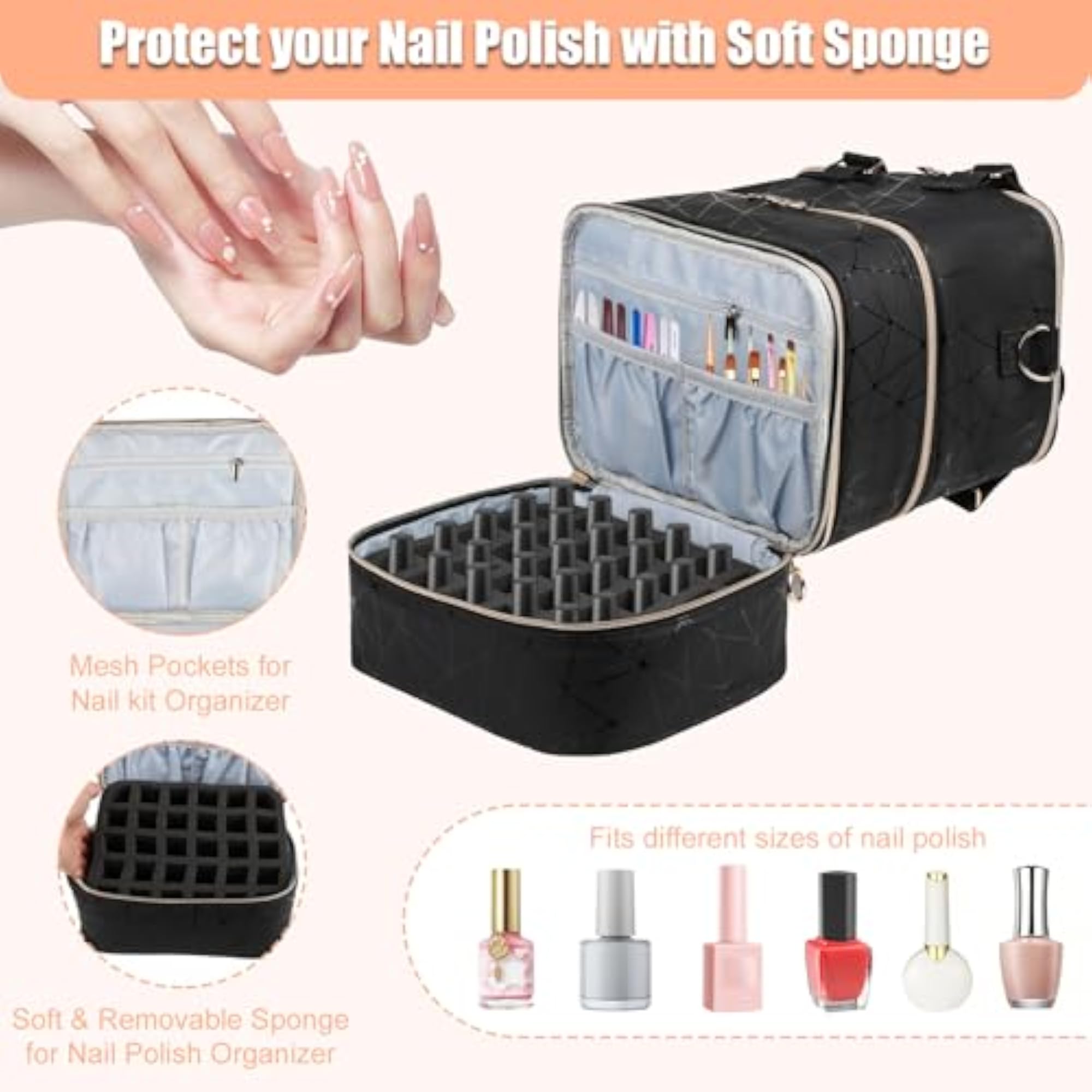 Nail Polish Organiser Case, 3 Layers for 60 Bottles