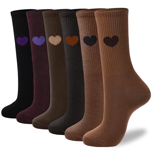 Image of inhees Women's Cotton Crew Socks - 6Pairs Above Ankle Fun Cute Heart Bootie Dress Socks - Gifts for Mother /Her
