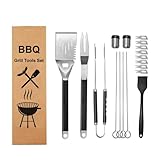 18-Piece BBQ Grill Tools Set, Heavy Duty Stainless Steel Grilling Utensils Kit with Spatula, Fork, Skewers, Basting Brush, Meat Claws for Outdoor Cooking, Camping, Backyard Parties (Black)
