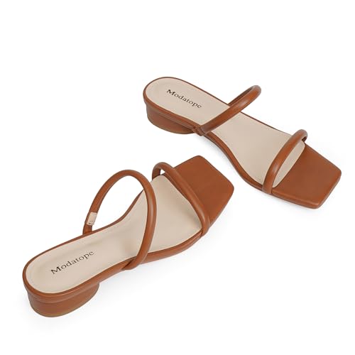 Image of Modatope Square Open Toe Heeled Sandals Women Two Strap Chunky Heel Sandals for Women Low Block Heel Sandal Dressy