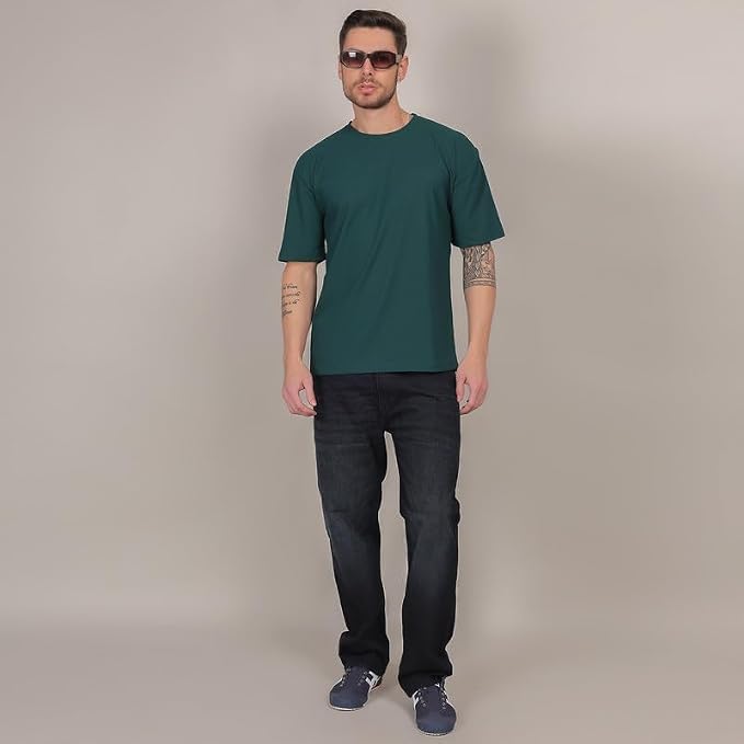 Image of Solid Self Design Oversized Tshirt for Men | Oversize T-Shirts for Men | Men Drop Shoulder Tshirts | Bagy Fit Men Tshirt