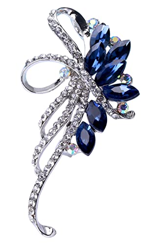 Blue Crystal Brooch Pins Fancy Vintage Style Rhinestone Flower Brooches