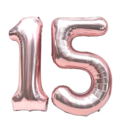 FIROMI 15 Foil Number Balloons Rose Gold 40-inch Big Mylar Balloon Numbers