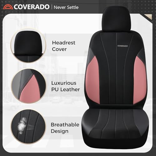 Image of Coverado Seat Covers 5 Seats, Luxury Car Seat Covers Full Set, Automotive Car Protectors, Pink Driver Seat Covers, Car Accessories Universal Fit for SUVs, Trucks, Sedans