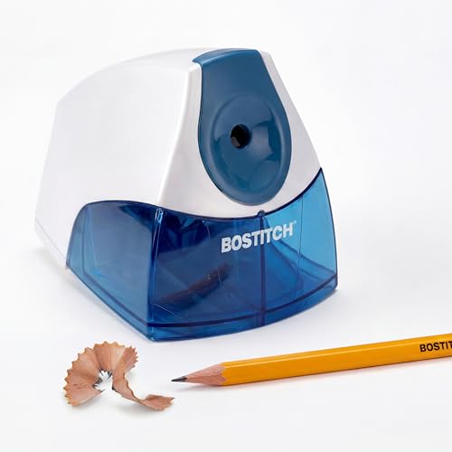 Bostitch Office Electric Pencil Sharpener for Classroom & Desk Use, Heavy-Duty Stall-Free Motor, High-Capacity Shavings Tray, Blue