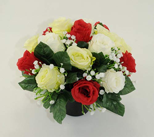 Artificial Flower Arrangement for Cemetary or Funeral - 60 cm - with Red and Ivory Roses - Image 7