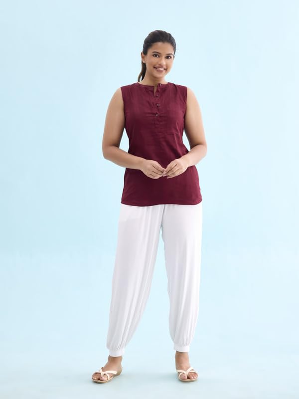 Image of GO COLORS Women Mid Rise Viscose Harem Pants | Wrinkle Free, Relaxed Fit, Free Size