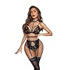 GirlFriend-Lace-Garter-Lingerie-Set-with-Removable-Choker-Teddy-Babydoll-Strappy-Bra-and-Panty-Set-with-Black-Stocking-for-Honeymoon-Special-Night