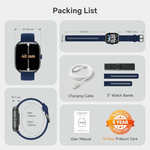 Smart Watch for Men Women Android & iPhone [40mm 3 Bands, Deep Blue] - image 8