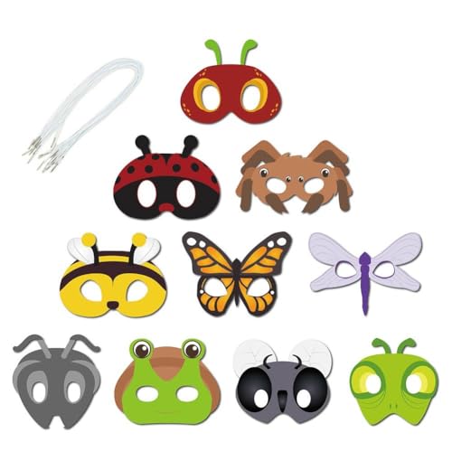 Dianzan Lot de 10 Masques en Papier pour Enfants, Motif Insectes Printaniers, avec Cordons Élastiques, Accessoire De Déguisement pour Fête d'anniversaire
