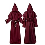 Tutukyle Mönch Kostüm, Mönch Robe mit Kreuz Halskette, Herren Mittelalter Renaissance Robe, Mönchskutte Kostüm Mittelalter Renaissance für Halloween Karneval Cosplay (Rot XXL)