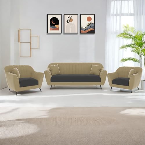Image of Atticus 3+1+1 Seater Sofa Set for Living Room (Cream Black Colour) Premium Fabric Sofa