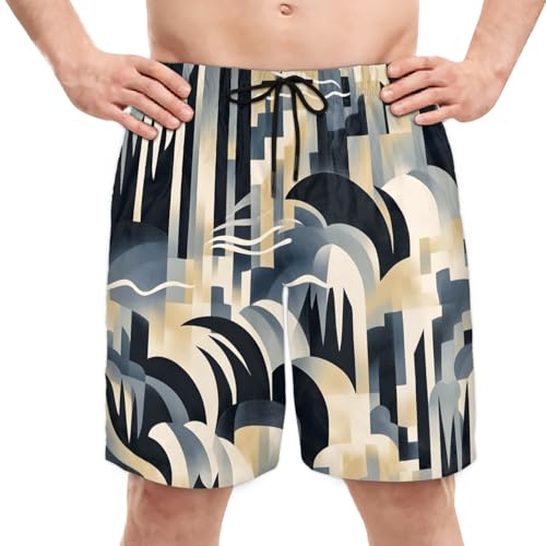 Men's Swim Trunks Size S Abstract Figure with Mesh Lining Soft Breathable Quick Dry Beach Shorts Dark Gray