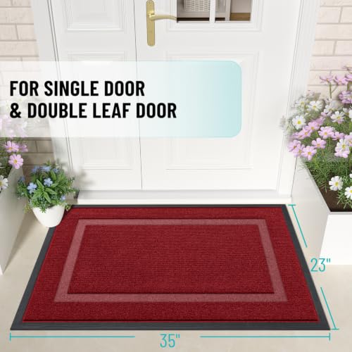 Image of OLANLY Front Door Mat Indoor Outdoor Entrance, Waterproof All-Season, All-Weather Doormat, Sturdy Natural Rubber, Fade Resistant, Low Profile, Easy Clean Patio Porch Entryway Mat, 35x23, Wine Red