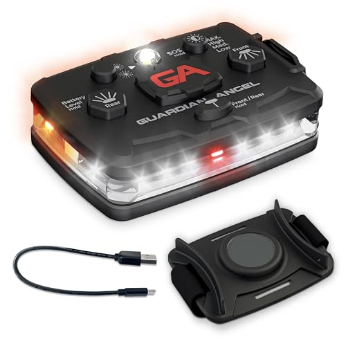Image of Guardian Angel Elite Series Safety Light, Beacon Device (White Front & Orange Rear) Rechargeable, Magnetic, Hands-Free Wearable, Mountable LED Light for Construction, Roadside, Towing, Industrial TEE
