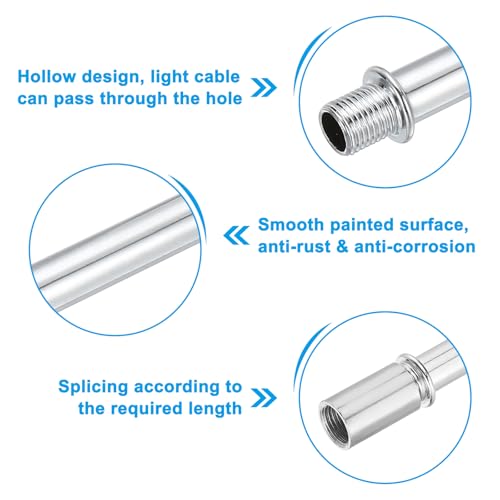 Image of PATIKIL Straight Pipe Lamp Stems Rod Kit, 6 Set M10 Carbon Steel 100mm(3.94 inch) Long Double End Thread Rod with Coupling Nuts Sleeve Connector for Table Lamps Chandeliers, Silver Tone