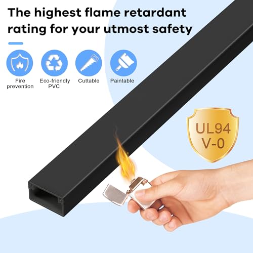 Image of 126in Cord Hider Kit, Wire Hiders for TV on Wall, Paintable Cable Management Kit, Wire Cover for Wall Mount TV, Hide Wires Along Wall, Black Cord Cover Wall Wire Management, 8xL15.7in W0.95in H0.55in