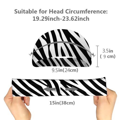 Image of Zebra Print Sports Headband Moisture Wicking Sweatband for Men Women Running Cycling Yoga Fitness Workout Black15 One Size